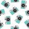 Turquoise retro camera pattern seamless vintage photo hipster ve