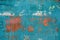 Turquoise rusty cast iron patina surface texture background.