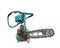 Turquoise rusty industrial chainsaw isolated on a white background