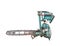 Turquoise rusty industrial chainsaw isolated on a white background