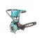 Turquoise rusty industrial chainsaw isolated on a white background