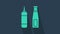 Turquoise Sauce bottle icon isolated on blue background. Ketchup, mustard and mayonnaise bottles with sauce for fast