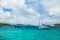 Turquoise sea and anchored yachts and catamarans, Tobago Cays, Saint Vincent and the Grenadines, Caribbean sea