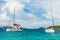 Turquoise sea and anchored yachts and catamarans, Tobago Cays, Saint Vincent and the Grenadines, Caribbean sea