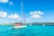 Turquoise sea and anchored yachts near Carriacou island, Grenada, Caribbean sea