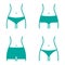 Turquoise set with various women panties, views front. Vector