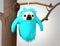 turquoise sloth with a shock of hair atop its head hangs sleepily from a tree. Cute creature. AI generation