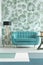 Turquoise sofa in living room