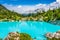 Turquoise Sorapis Lake in Cortina d\'Ampezzo, with Dolomite Moun