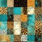 Turquoise and Tan Leopard Print Patchwork with Dynamic Textured Squares