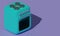 Turquoise vintage stove on a lilac background. 3d rendering