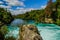 Turquoise Waikato river, Huka Falls, Taupo, New Zealand