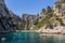 Turquoise water in Cassis deep narrow creeks