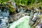 The turquoise water of the Lillooet River cascading down Nairn Falls