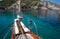 Turquoise water and sailing boat. Island of Sardinia, Italy