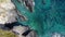 Turquoise waters of the Atlantic Ocean and large coastal cliffs. Beautiful seascape, top view. Aerial photo