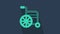 Turquoise Wheelchair for disabled person icon isolated on blue background. 4K Video motion graphic animation