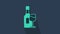 Turquoise Wine bottle with glass icon isolated on blue background. 4K Video motion graphic animation