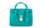 Turquoise women bag on a white background, frontal position