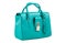 Turquoise women bag on a white background, with metal fittings