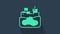 Turquoise Wrecked oil tanker ship icon isolated on blue background. Oil spill accident. Crash tanker. Pollution