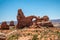 Turret Arch Red Rock Arch With A Side Tower, Arches National Park, Utah, USA