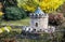 Turret in Bojnice, autumn park, seasonal colorful park scene