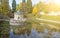 Turret in Bojnice, Slovakia, autumn park, sun rays