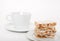 Turron, traditional Spanish dessert and a teacup