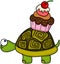 Turtle carrying cupcake with cherry on top