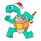 Turtle celebrates new year party with gusto, doodle icon image kawaii