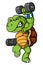 turtle character with dumbbell weights pose