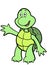 A turtle character standing upright and waiving