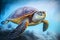 turtle close-up underwater. Generative AI