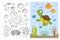 Turtle coloring pages. Cartoon swimming sea animals underwater. Vector illustration for kids coloring book