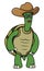 Turtle With Cowboy Hat Cartoon Color Illustration