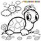 Turtle in the garden. Vector black and white coloring page.