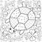 Turtle Heaven adult coloring book page. Turtle in clover garden colouring page.