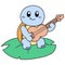 A turtle on a leaf playing music using a guitar, doodle kawaii. doodle icon image
