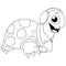 Turtle listening to music. Vector black and white coloring page.