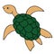 Turtle. Marine reptile with green shell. Water turtle with an oval shell. Color vector illustration. Ocean dweller. Cartoon style.