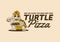 Turtle pizza, No more hungry, Mascot character of a turtle holding a pizza