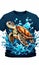 Turtle printed on vivid blue t-shirt, capturing essence of marine beauty, tranquility. For fashion, clothing design