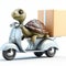 A turtle on a scooter on a white background. Delivery service