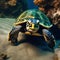 A turtle in a scuba diving suit, exploring the depths of the ocean3