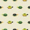 Turtle seamless vector pattern. Cartoon style green fun turtles background.