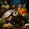 Turtle soup, ready dish illustration, delicacy. Cooked food from living beings