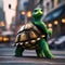 A turtle in a superhero costume, defending the city with superpowers4