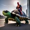 A turtle in a superhero costume, defending the city with superpowers5