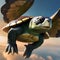 A turtle in a superhero costume, flying through the sky with a cape3